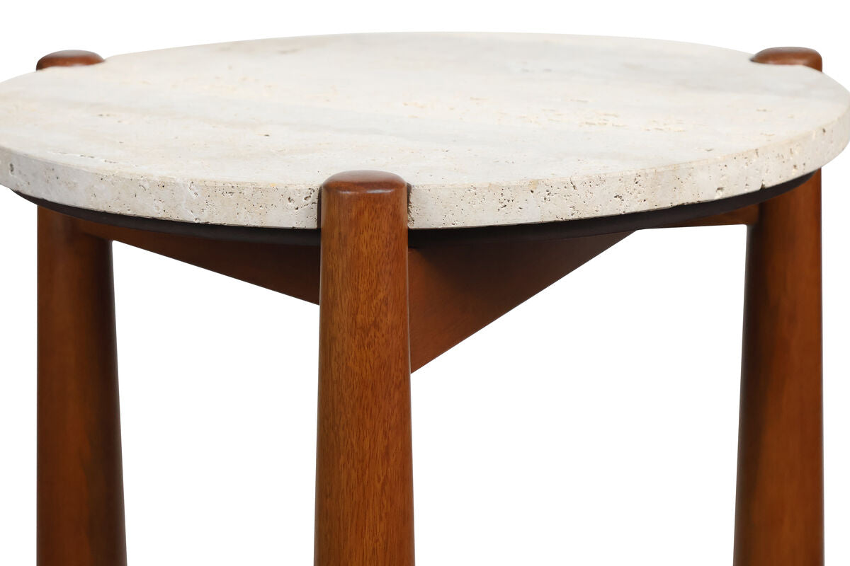 Mango Brown Finish Wood Travertine Top Side Table | Wilbur