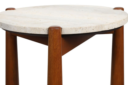 Mango Brown Finish Wood Travertine Top Side Table | Wilbur