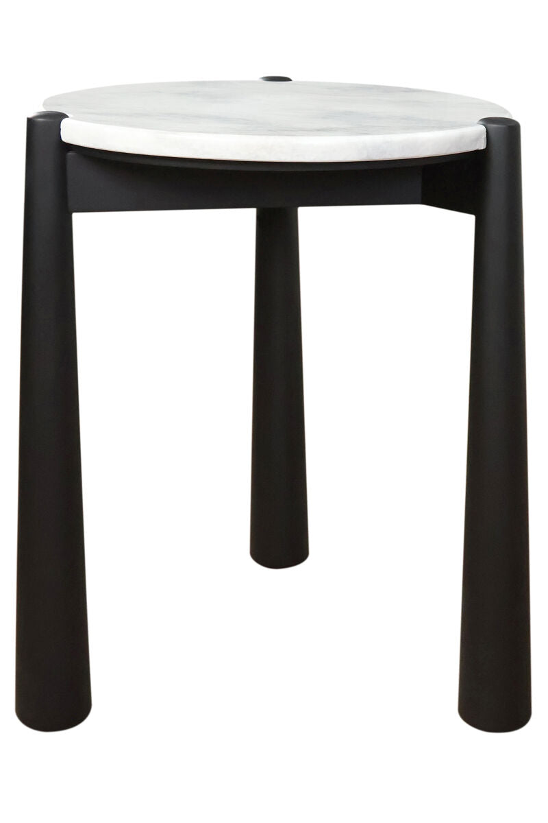 Mango Black Finish Wood White Marble Top Side Table | Wilbur