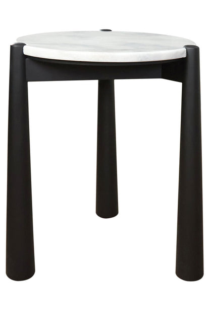 Mango Black Finish Wood White Marble Top Side Table | Wilbur