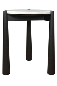 Mango Black Finish Wood White Marble Top Side Table | Wilbur