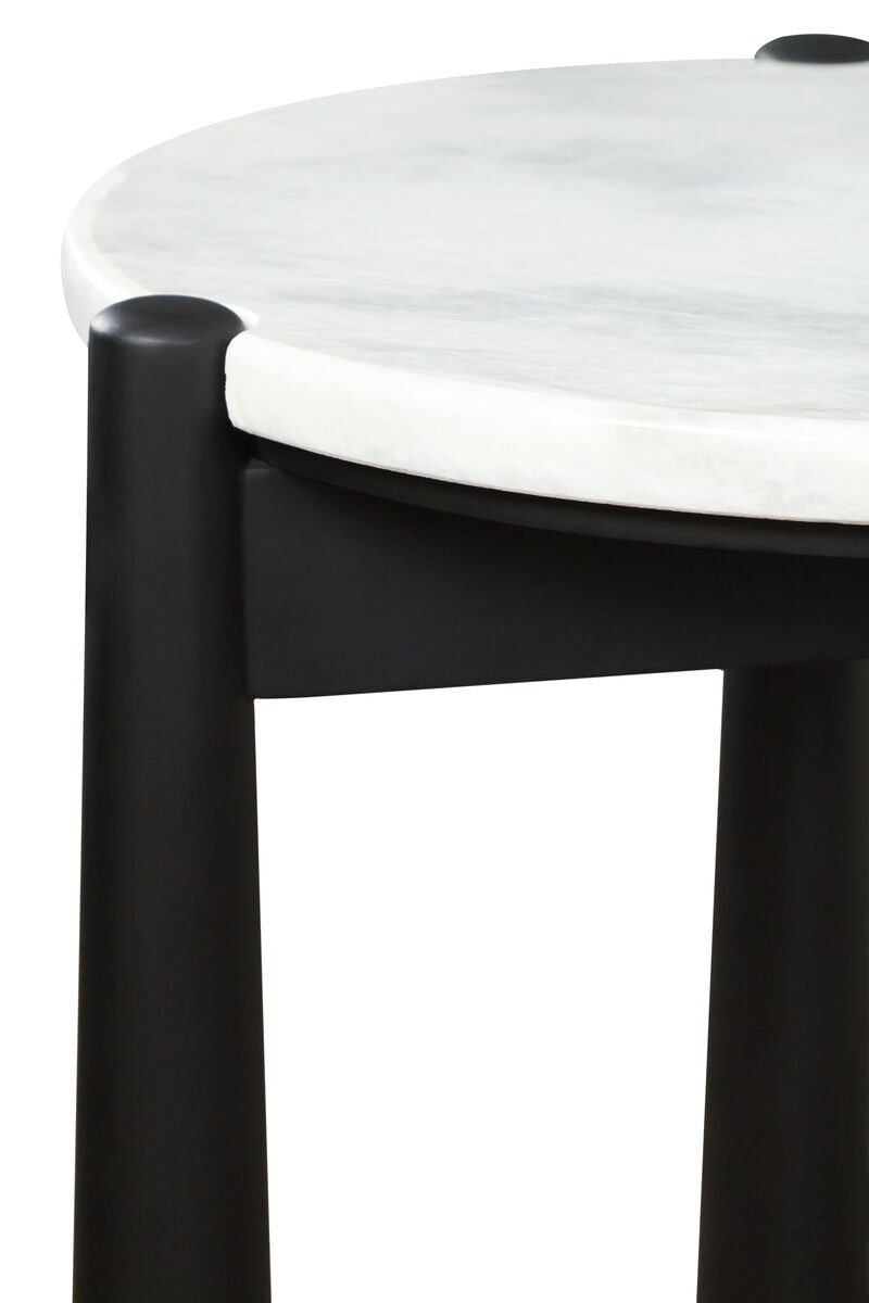 Mango Black Finish Wood White Marble Top Side Table | Wilbur