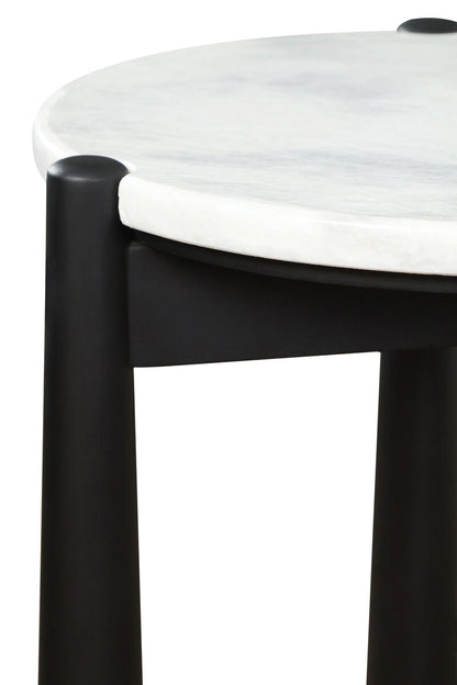 Mango Black Finish Wood White Marble Top Side Table | Wilbur