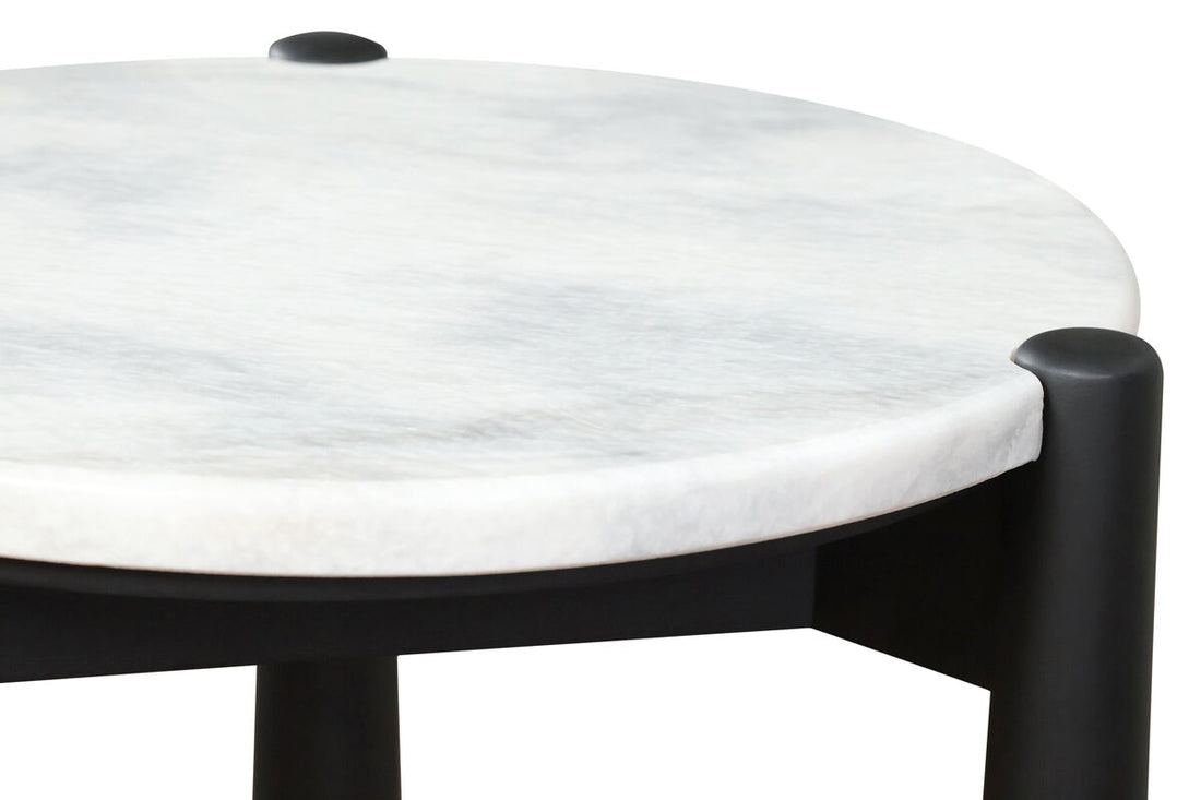 Mango Black Finish Wood White Marble Top Side Table | Wilbur