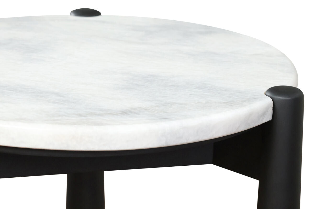Mango Black Finish Wood White Marble Top Side Table | Wilbur