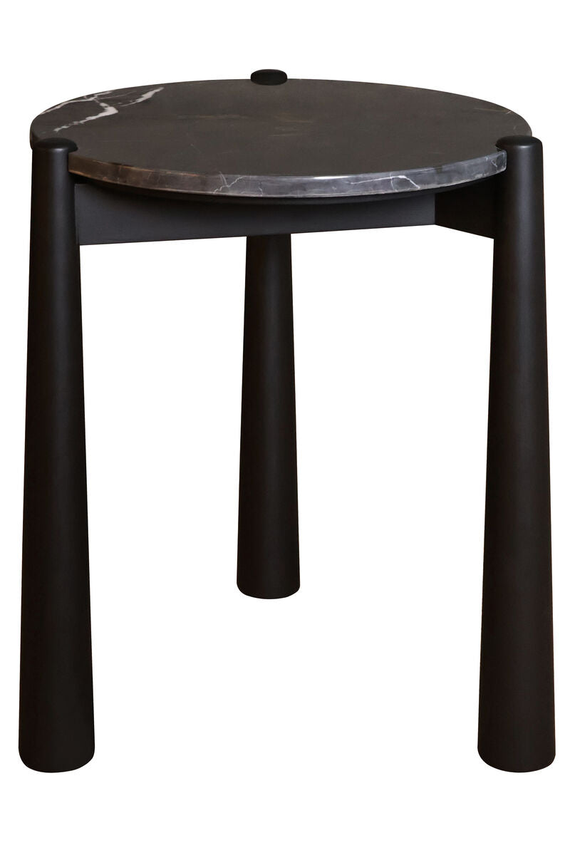 Mango Black Finish Wood Black and White Marble Top Side Table | Wilbur