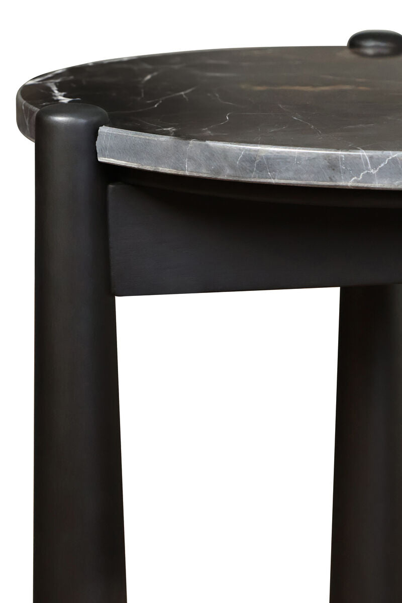 Mango Black Finish Wood Black and White Marble Top Side Table | Wilbur