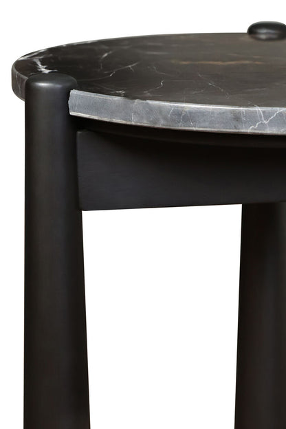 Mango Black Finish Wood Black and White Marble Top Side Table | Wilbur