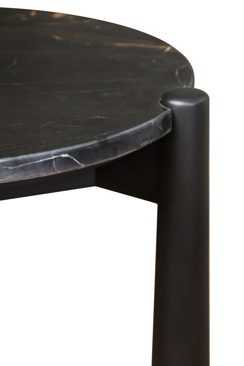 Mango Black Finish Wood Black and White Marble Top Side Table | Wilbur
