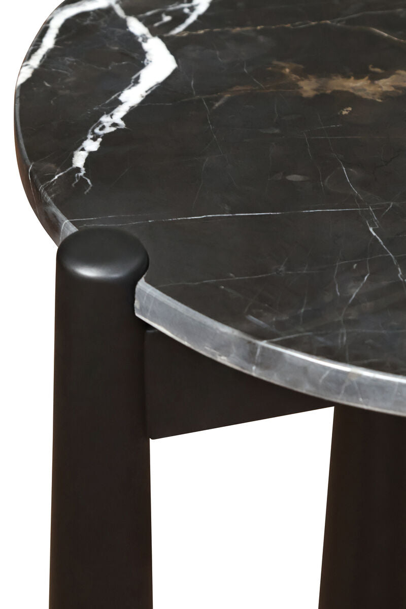 Mango Black Finish Wood Black and White Marble Top Side Table | Wilbur
