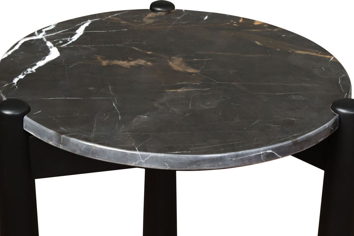 Mango Black Finish Wood Black and White Marble Top Side Table | Wilbur