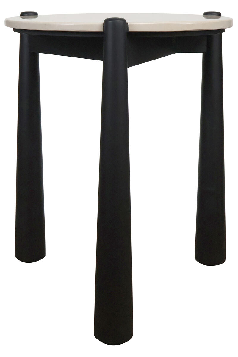 Mango Black Finish Wood Cream Marble Top Side Table | Wilbur