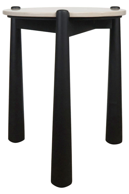 Mango Black Finish Wood Cream Marble Top Side Table | Wilbur
