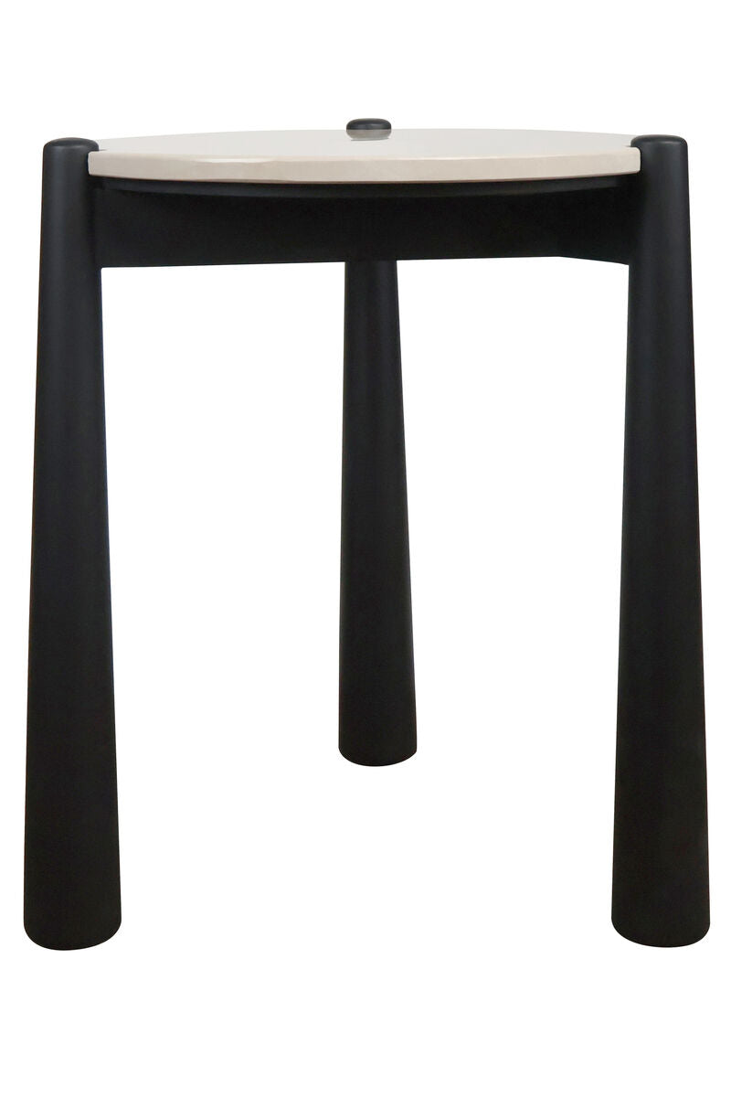 Mango Black Finish Wood Cream Marble Top Side Table | Wilbur