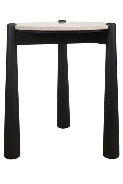 Mango Black Finish Wood Cream Marble Top Side Table | Wilbur