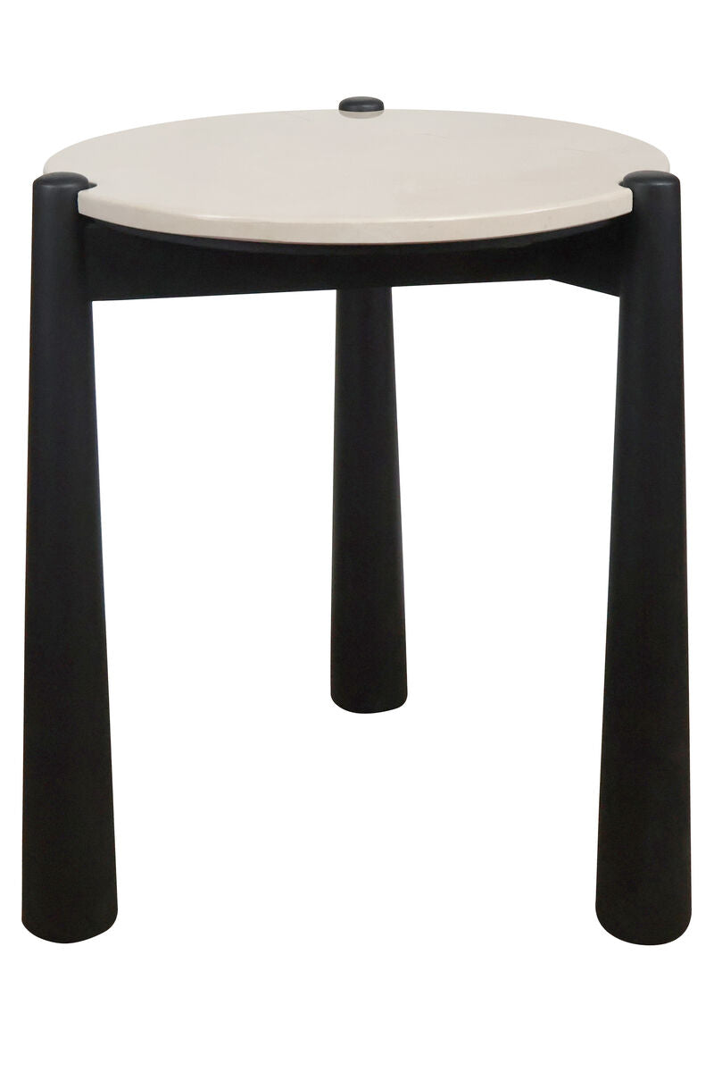 Mango Black Finish Wood Cream Marble Top Side Table | Wilbur