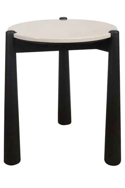 Mango Black Finish Wood Cream Marble Top Side Table | Wilbur