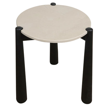 Mango Black Finish Wood Cream Marble Top Side Table | Wilbur
