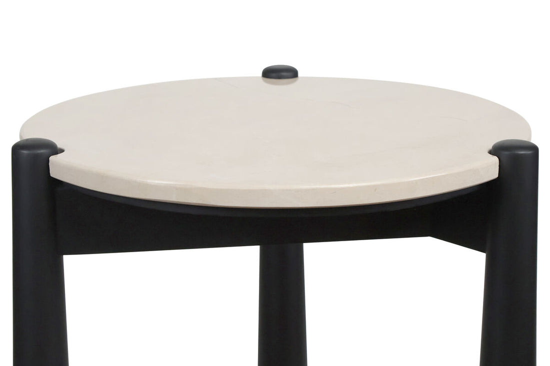 Mango Black Finish Wood Cream Marble Top Side Table | Wilbur