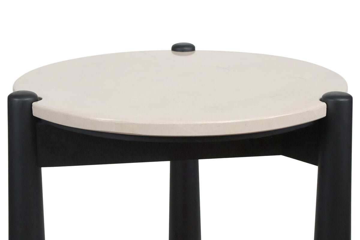 Mango Black Finish Wood Cream Marble Top Side Table | Wilbur