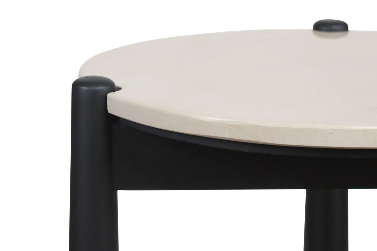 Mango Black Finish Wood Cream Marble Top Side Table | Wilbur