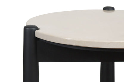 Mango Black Finish Wood Cream Marble Top Side Table | Wilbur