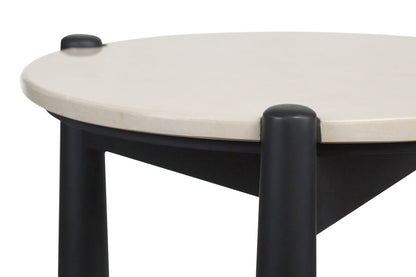 Mango Black Finish Wood Cream Marble Top Side Table | Wilbur