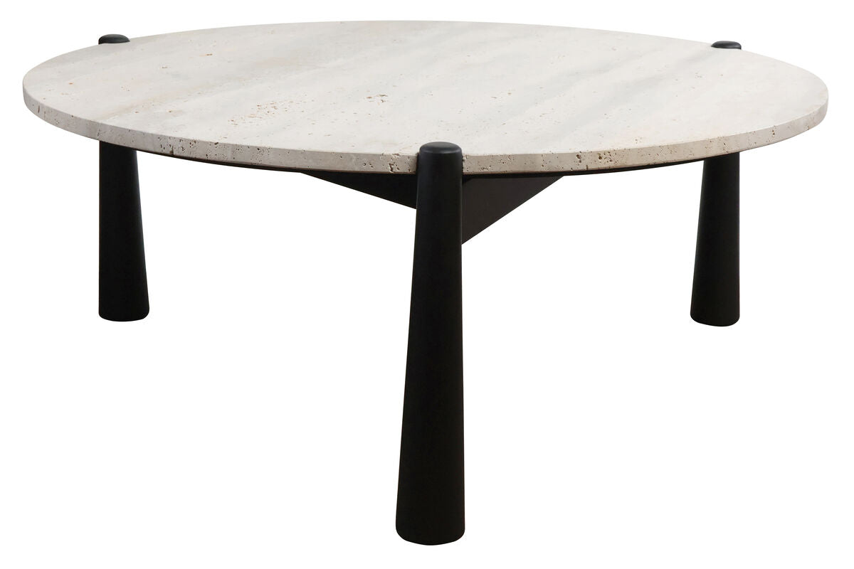 Mango Black Finish Wood Travertine Top Coffee Table | Wilbur