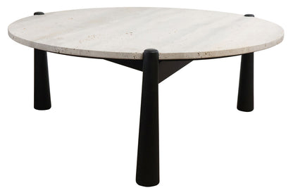 Mango Black Finish Wood Travertine Top Coffee Table | Wilbur