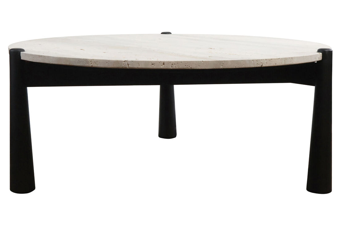 Mango Black Finish Wood Travertine Top Coffee Table | Wilbur