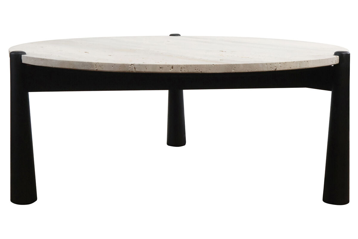 Mango Black Finish Wood Travertine Top Coffee Table | Wilbur