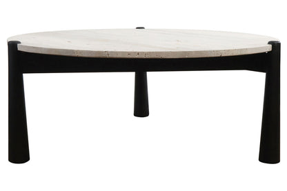 Mango Black Finish Wood Travertine Top Coffee Table | Wilbur
