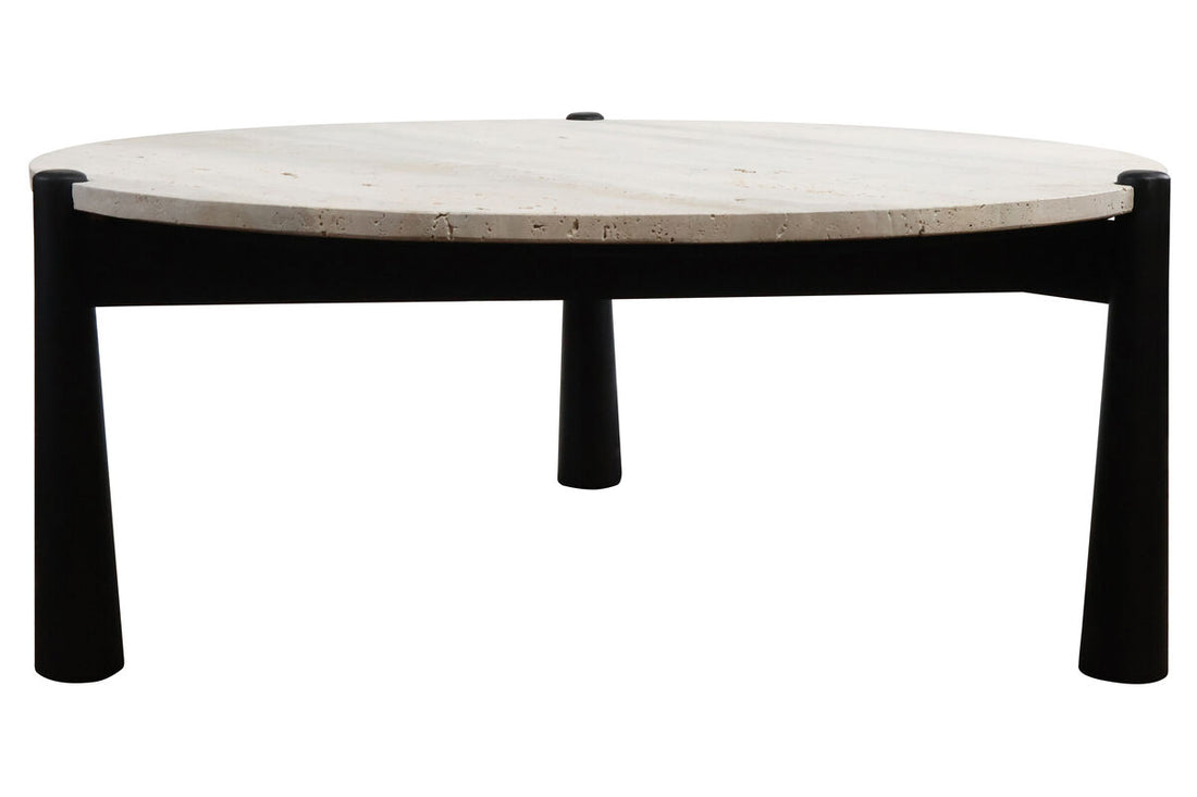 Mango Black Finish Wood Travertine Top Coffee Table | Wilbur