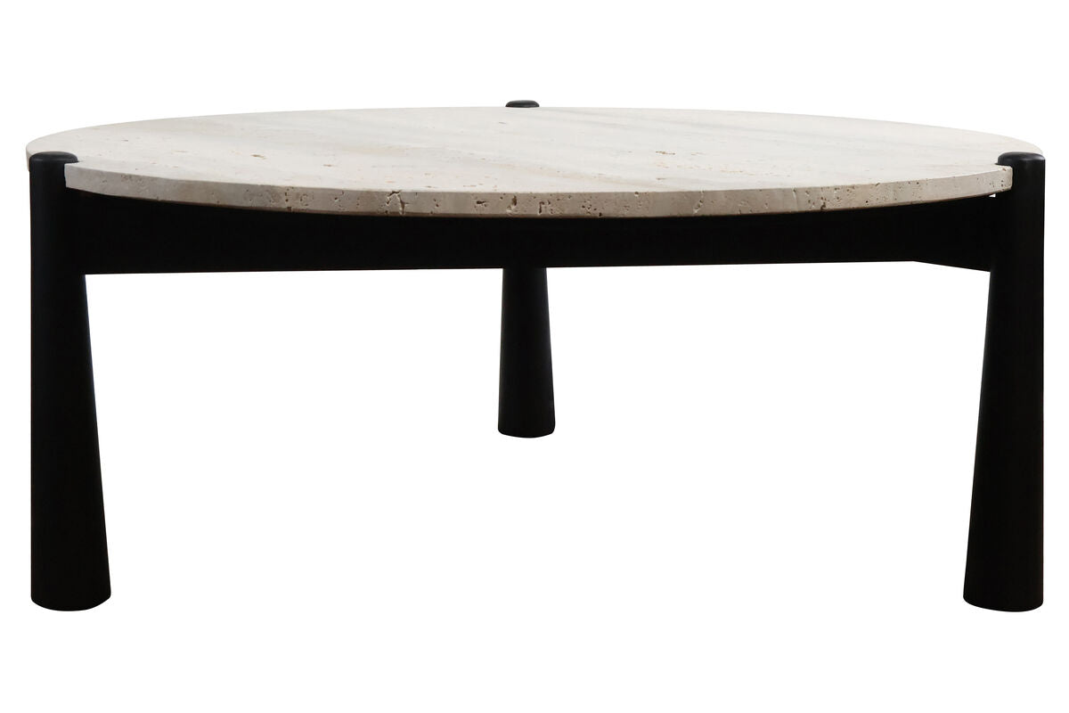 Mango Black Finish Wood Travertine Top Coffee Table | Wilbur