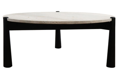 Mango Black Finish Wood Travertine Top Coffee Table | Wilbur