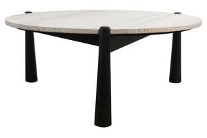 Mango Black Finish Wood Travertine Top Coffee Table | Wilbur