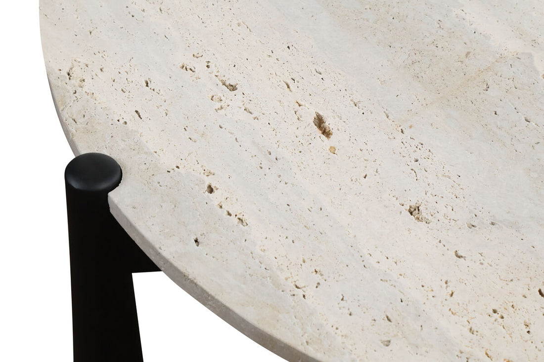 Mango Black Finish Wood Travertine Top Coffee Table | Wilbur