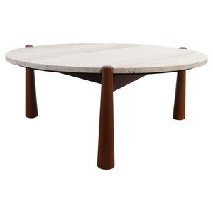 Wilbur Travertine and Brown Finish Mango Wood Coffee Table