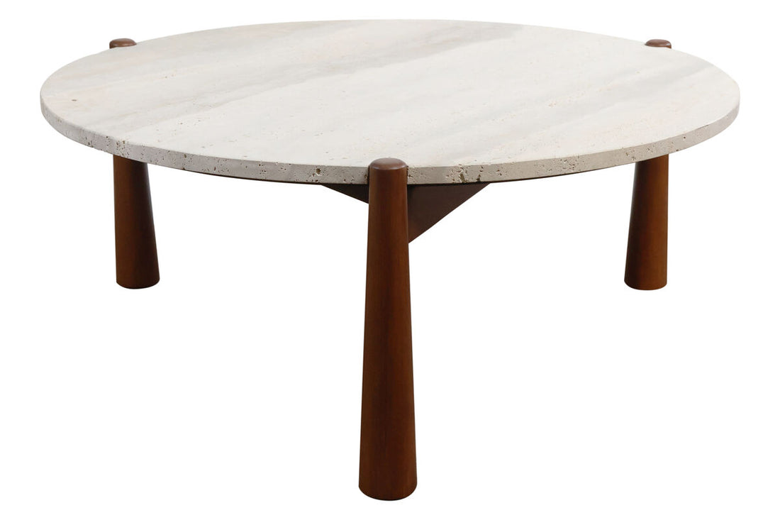 Mango Brown Finish Wood Travertine Top Coffee Table | Wilbur