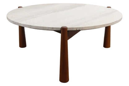 Mango Brown Finish Wood Travertine Top Coffee Table | Wilbur