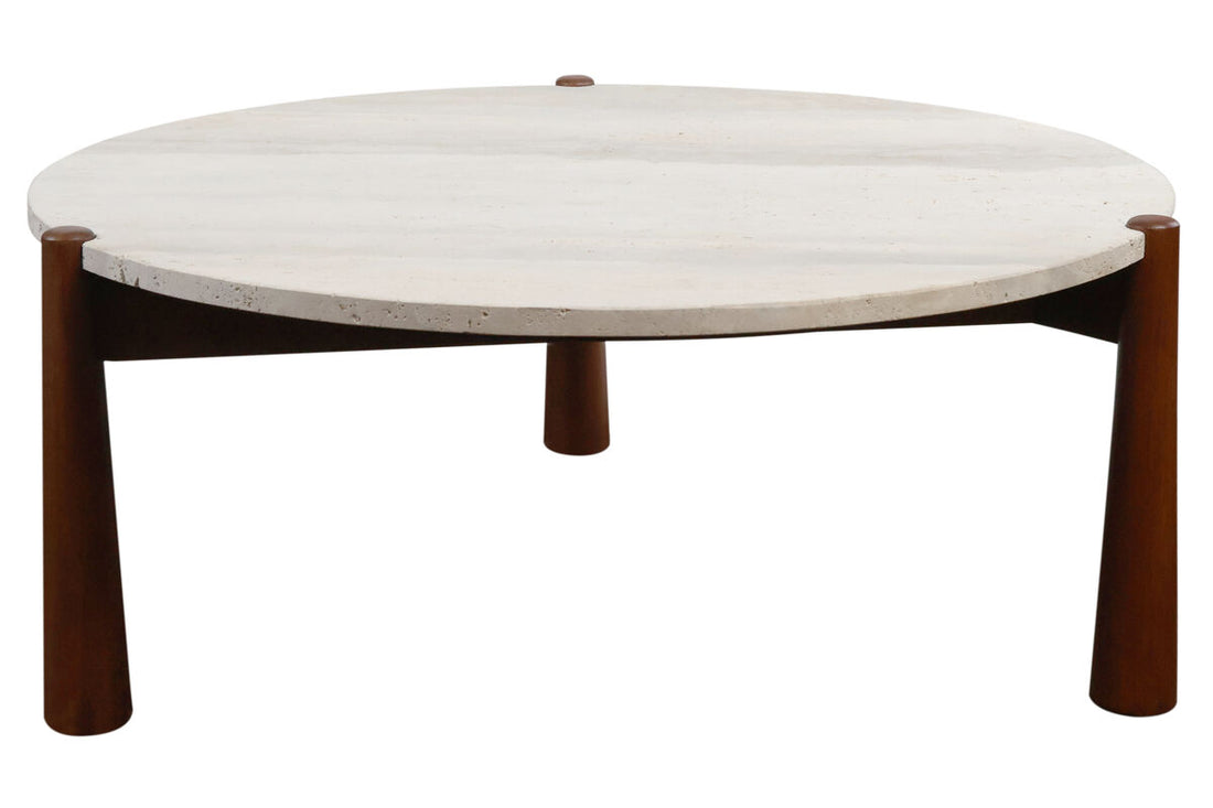 Mango Brown Finish Wood Travertine Top Coffee Table | Wilbur