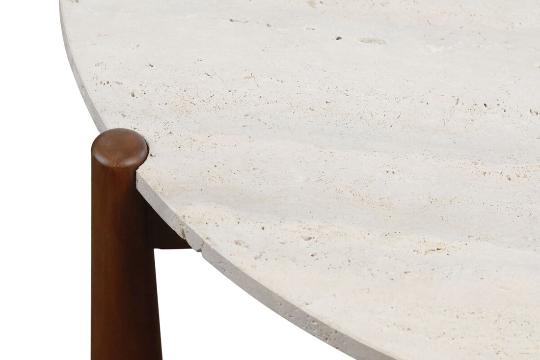 Mango Brown Finish Wood Travertine Top Coffee Table | Wilbur
