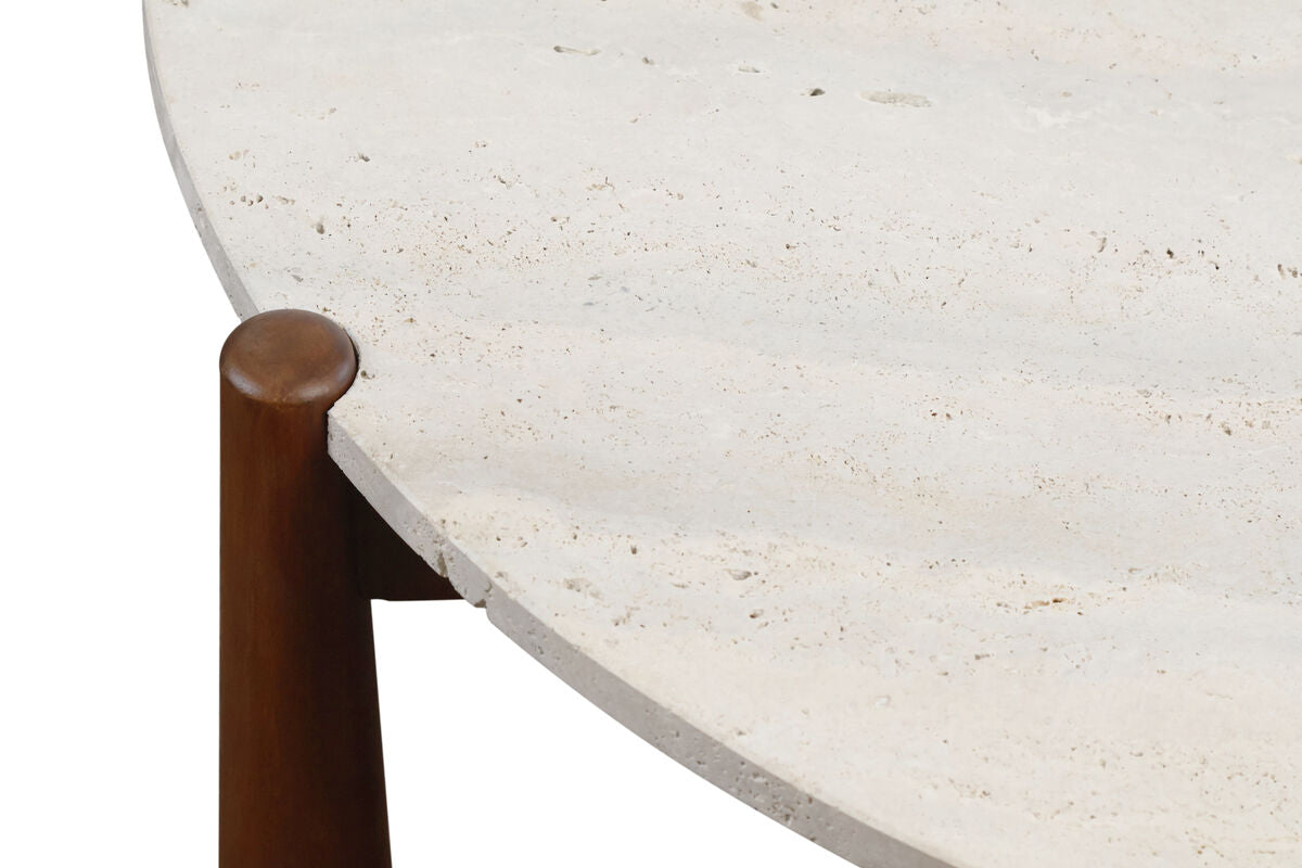 Mango Brown Finish Wood Travertine Top Coffee Table | Wilbur