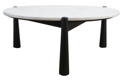 Mango Black Finish Wood White Marble Top Coffee Table | Wilbur