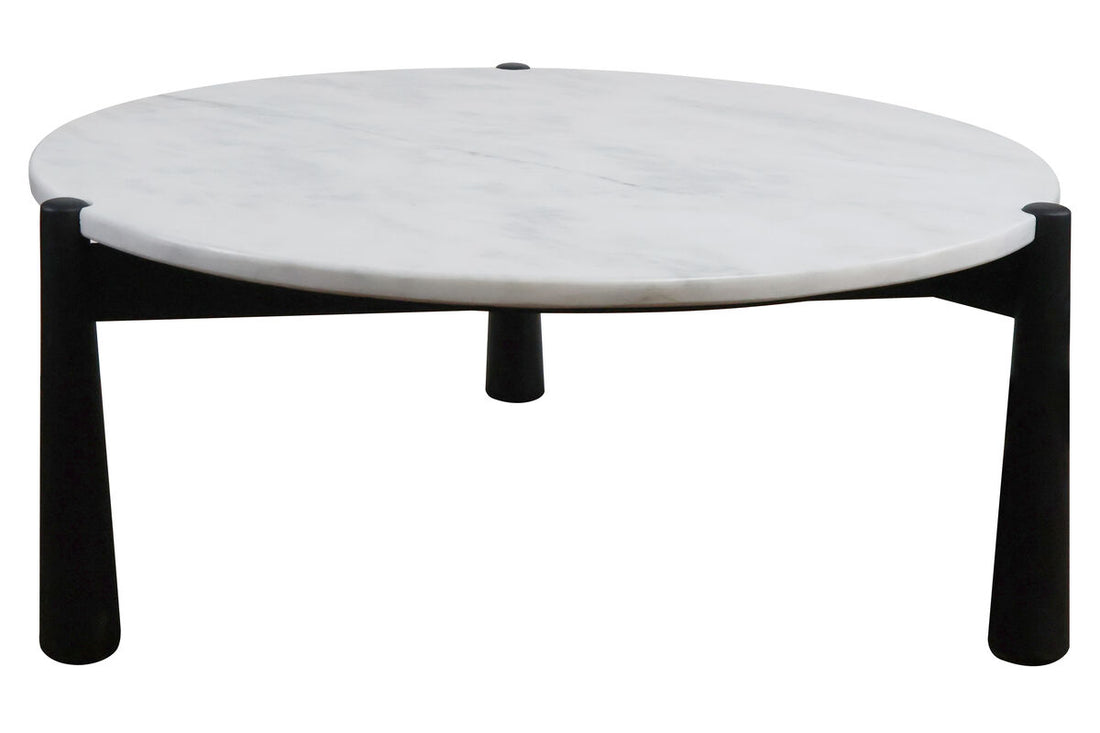 Mango Black Finish Wood White Marble Top Coffee Table | Wilbur