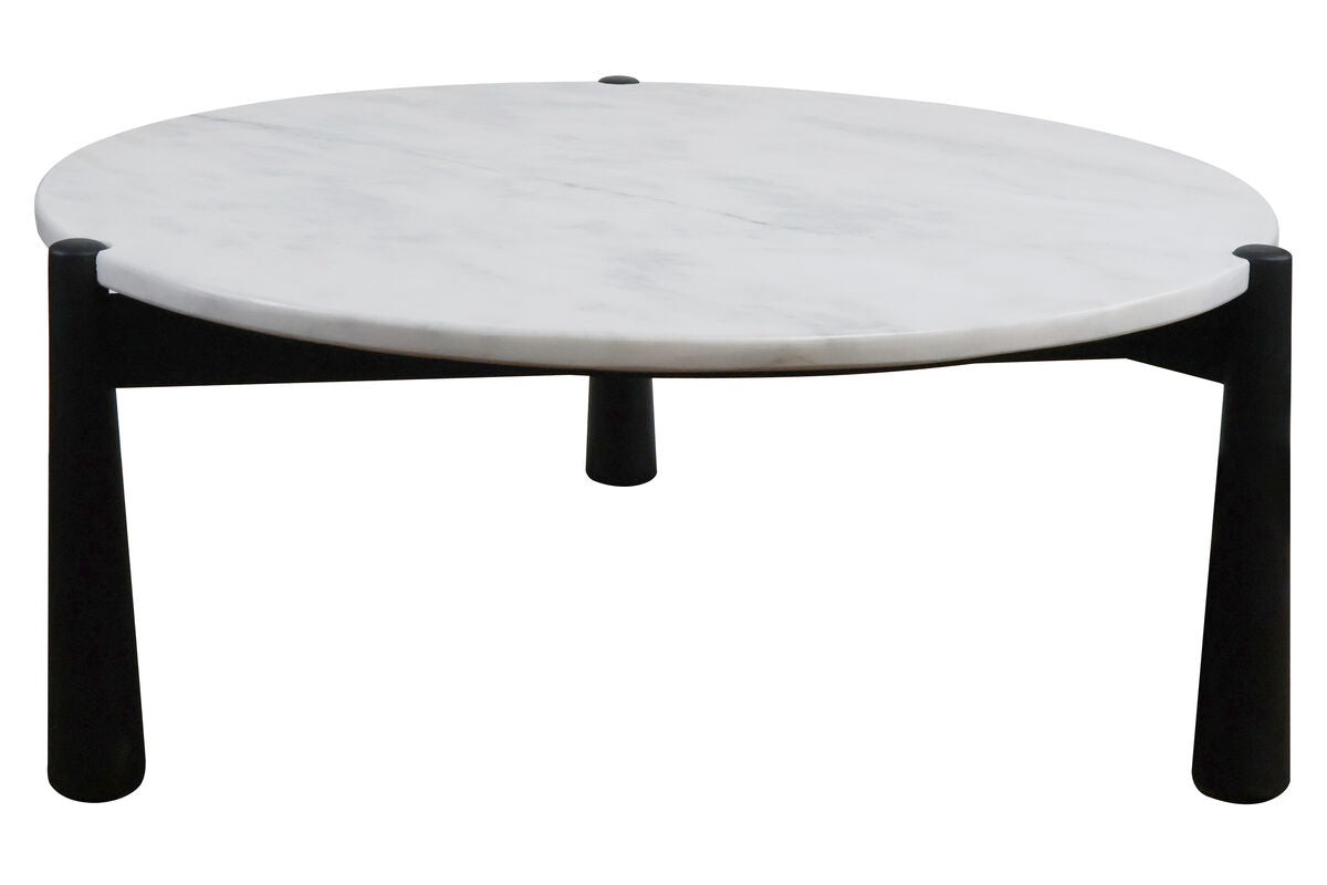 Mango Black Finish Wood White Marble Top Coffee Table | Wilbur