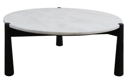 Mango Black Finish Wood White Marble Top Coffee Table | Wilbur