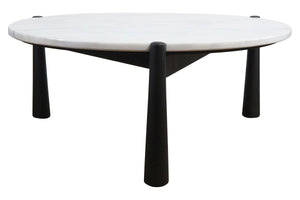 Mango Black Finish Wood White Marble Top Coffee Table | Wilbur
