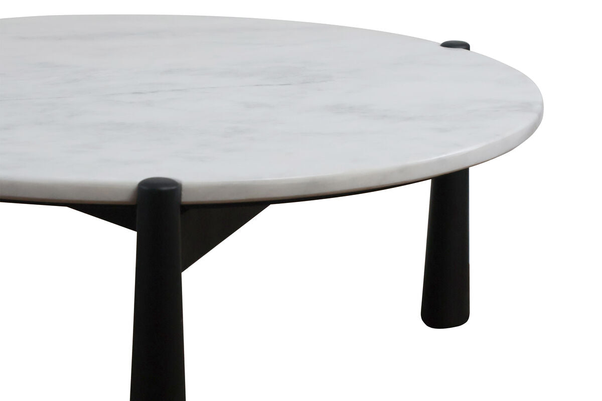 Mango Black Finish Wood White Marble Top Coffee Table | Wilbur