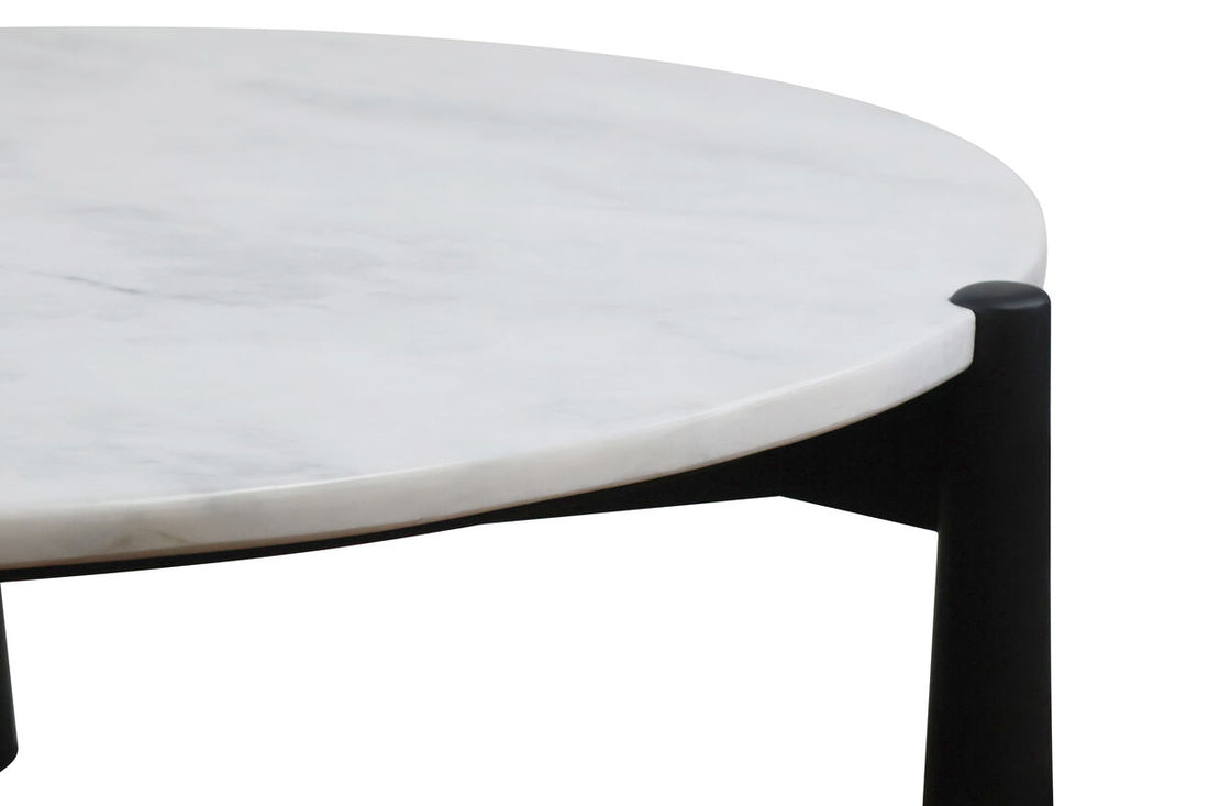 Mango Black Finish Wood White Marble Top Coffee Table | Wilbur